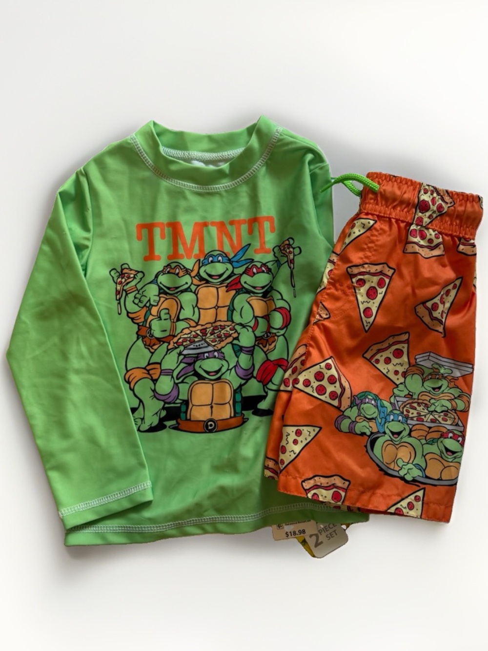 TMNT Ninja Turtles Boys Swim Set Rash Guard Pizza Print Size 3T